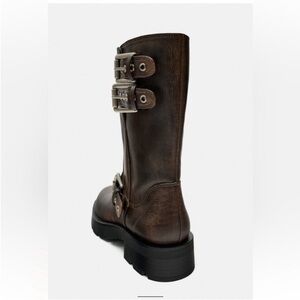 41. ZARA WOMEN'S FLAT BIKER BOOTS WITH BUCKLES BROWN